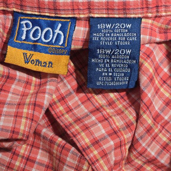 Vtg Winnie the Pooh Womens 18W/20W Plus Plaid Disney Embroidered Shirt Retro - Picture 7 of 7